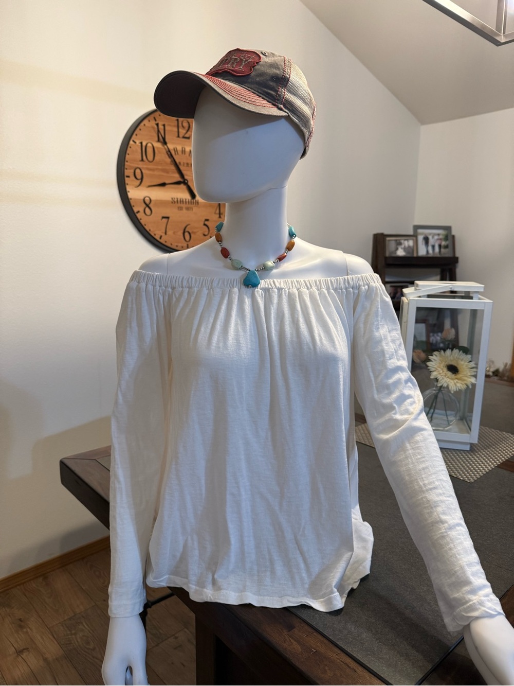 Sundry White☀️Off or On the Shoulder Long Sleeve Cotton Top Size Small